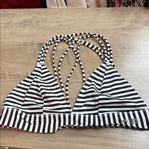 PINK Victoria's Secret Monochrome Striped Bralette Swim Top - Medium - Cross bac